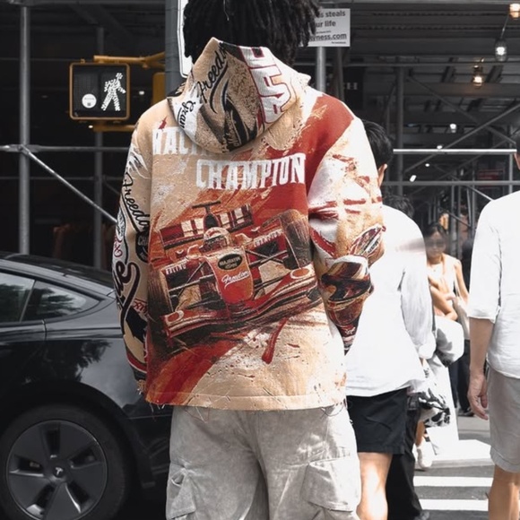 MAJESTIK F1 RACER TAPESTRY JACQUARD LONG SLEEVE HOODIE (BEIGE) - Picture 3 of 5